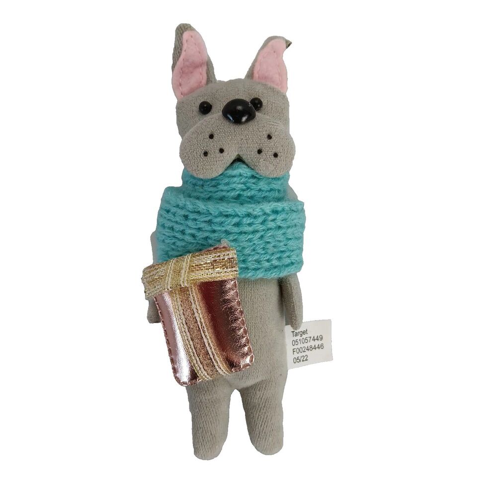 Wondershop Fabric Gray Bulldog Mint Scarf Christmas Ornament Target 2022 New